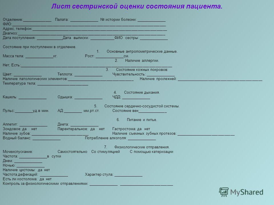 Карта болезни пациента