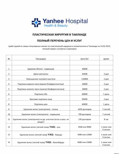 Прейскурант на услуги хирурга