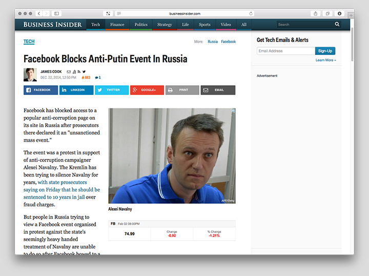 О закрытии страницы в поддержку Навального в конце прошлого года написали все мировые СМИ — после чего фейсбук включил заднюю
