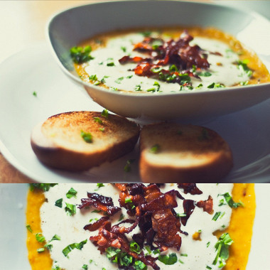 Рецепт Крем-суп из тыквы со сливками и беконом