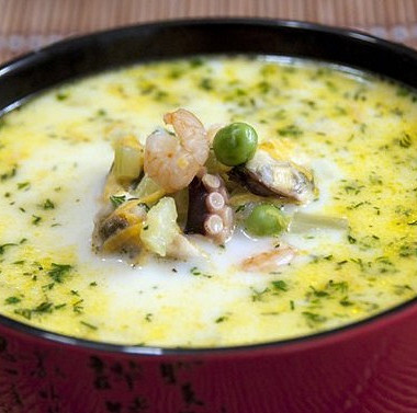 Рецепт Сырный суп с морепродуктами