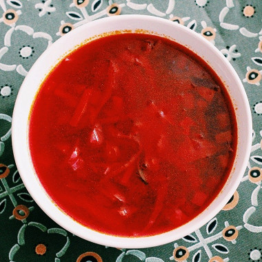 Рецепт Борщ вегетарианский с красной фасолью, заправкой из сладкого перца и томатов